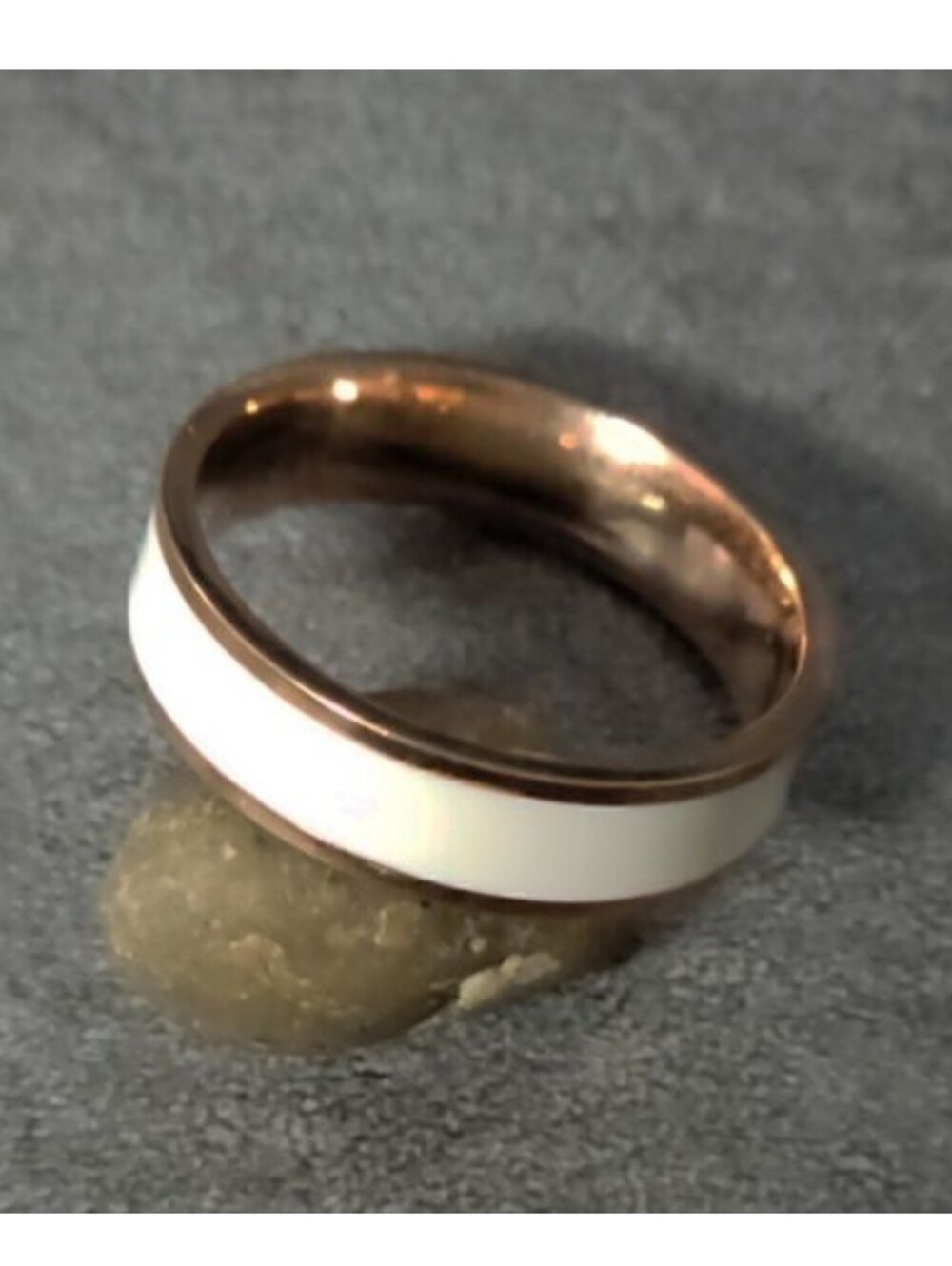 Men's 14K Rose Gold Ring With White Ceramic Inlay, Promise Ring, Wedding Ring, 8